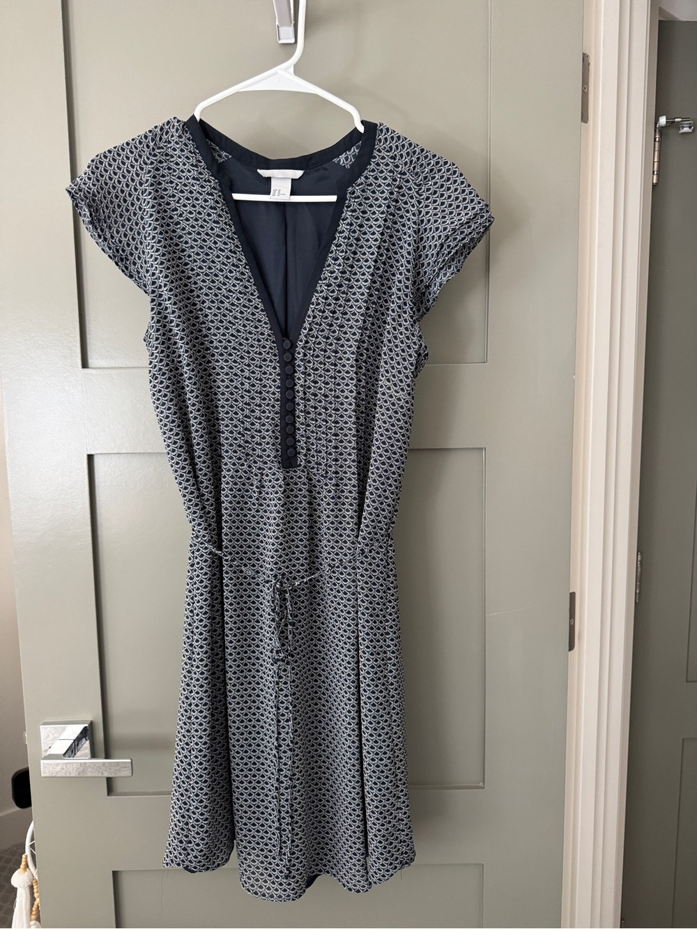 H&M Navy and White Patterned Midi Dress